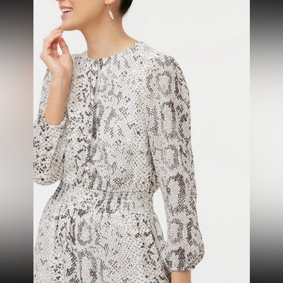 J. Crew Long Sleeve Snake Print Ruffle Hem Smock Dress Size Small S - Picture 2 of 7
